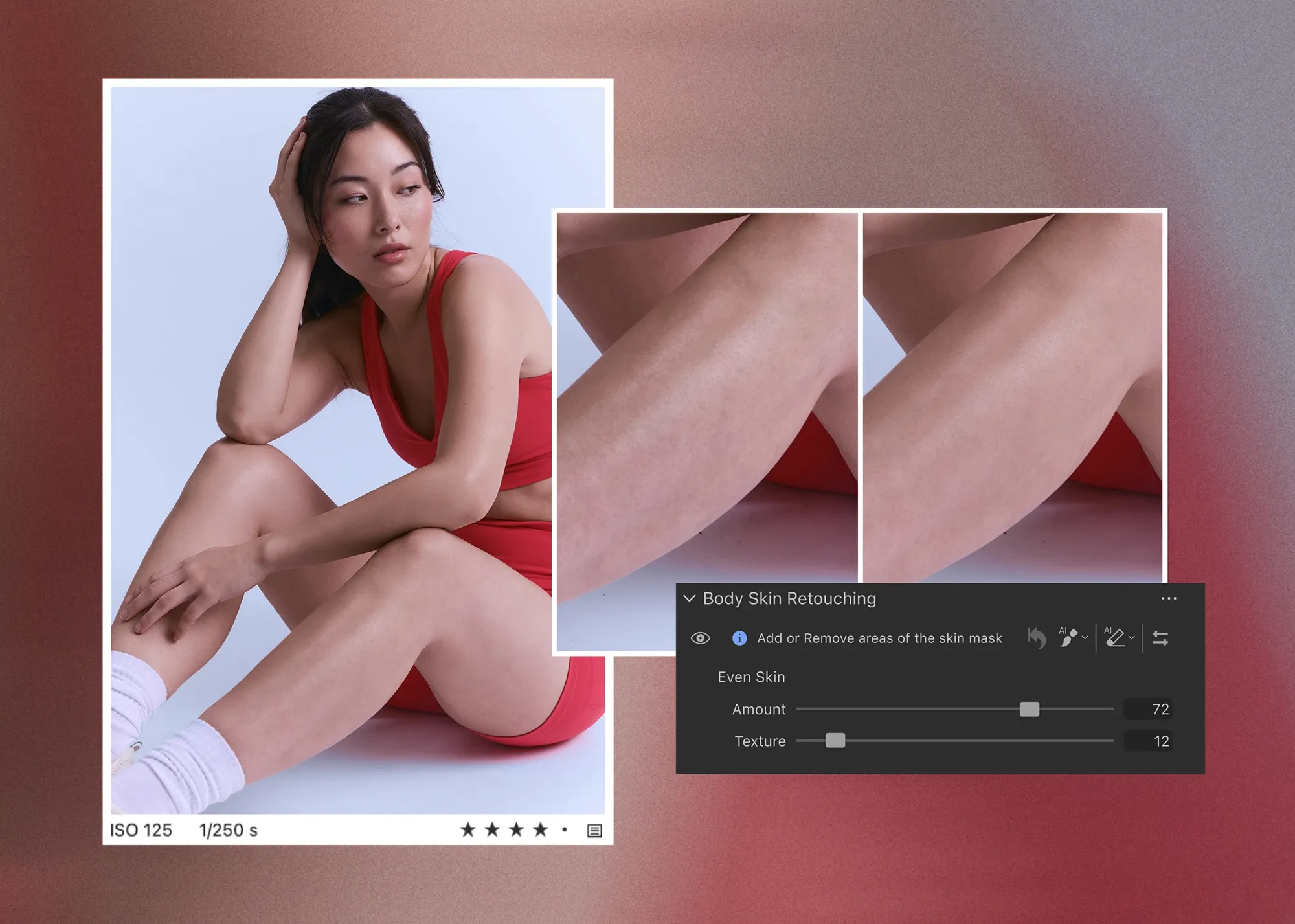 Официальная демонстрация Body Skin Retouching с увеличенными фрагментами кожи